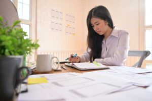 Web designer working and planning application with developing template framework.